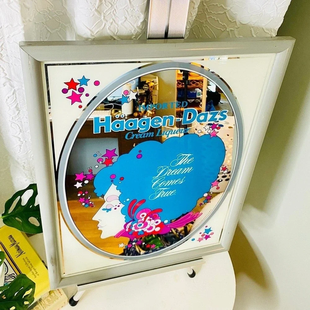 Vintage Haagen-Dazs Cream Liqueur Advertising‎ Mirror, Peter Max Style Bar Decor
